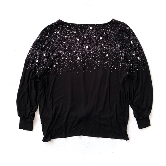 Karen Kane Knit Black w/ Silver Star Knit Long Sleeve Twist Front Top 1X - Picture 3 of 3